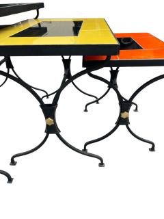 Jacques Adnet 1950s Stitched leather and ceramic nesting table by Jacques Adnet - 4362937