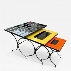 Jacques Adnet 1950s Stitched leather and ceramic nesting table by Jacques Adnet - 4363391