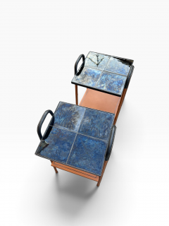 Jacques Adnet 1950s Stitched leather and ceramic side tables by Jacques ADNET - 4828039