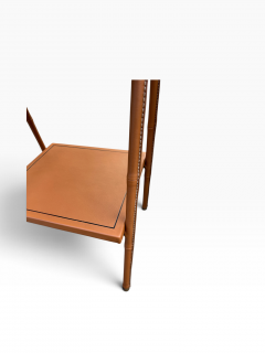 Jacques Adnet 1950s Stitched leather and ceramic side tables by Jacques ADNET - 4828043