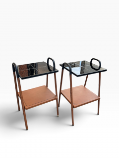 Jacques Adnet 1950s Stitched leather and ceramic side tables by Jacques ADNET - 4828083