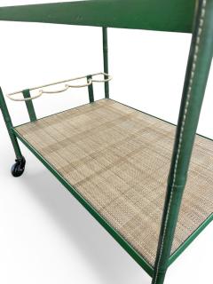 Jacques Adnet 1950s Stitched leather and glass bar cart by Jacques Adnet - 4637674