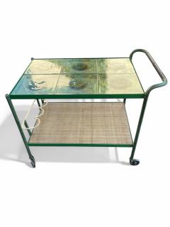 Jacques Adnet 1950s Stitched leather and glass bar cart by Jacques Adnet - 4640714