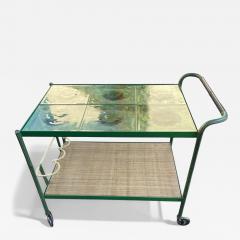 Jacques Adnet 1950s Stitched leather and glass bar cart by Jacques Adnet - 4640715