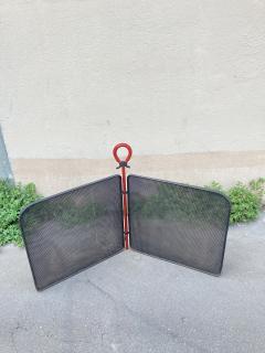 Jacques Adnet 1950s Stitched leather and m tal fire screen by Jacques Adnet - 3871661