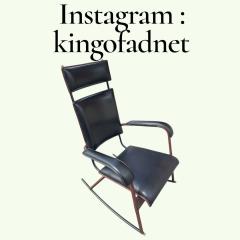 Jacques Adnet 1950s Stitched leather and m tal rocking chair by Jacques Adnet - 4551650