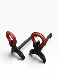 Jacques Adnet 1950s Stitched leather and metal andirons by Jacques ADNET - 4811501