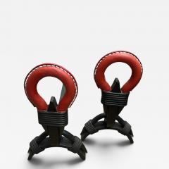 Jacques Adnet 1950s Stitched leather and metal andirons by Jacques ADNET - 4812355