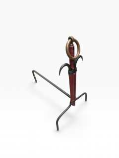 Jacques Adnet 1950s Stitched leather and metal andirons by Jacques ADNET - 4811549