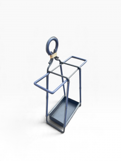 Jacques Adnet 1950s Stitched leather and metal umbrella stand by Jacques ADNET - 4820712