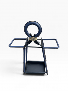 Jacques Adnet 1950s Stitched leather and metal umbrella stand by Jacques ADNET - 4820719