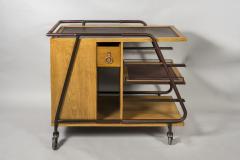Jacques Adnet 1950s Stitched leather and oak bar cart by Jacques Adnet - 2793929
