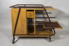 Jacques Adnet 1950s Stitched leather and oak bar cart by Jacques Adnet - 2793934