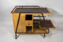 Jacques Adnet 1950s Stitched leather and oak bar cart by Jacques Adnet - 2793937