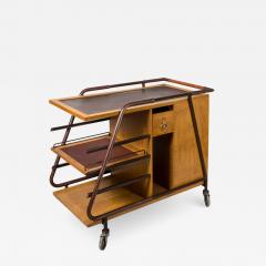 Jacques Adnet 1950s Stitched leather and oak bar cart by Jacques Adnet - 2796493