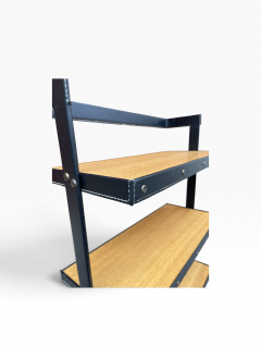 Jacques Adnet 1950s Stitched leather and oak bookcasse by Jacques ADNET - 4823029