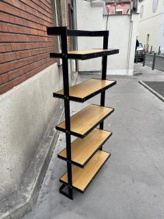 Jacques Adnet 1950s Stitched leather and oak bookcasse by Jacques ADNET - 4823037