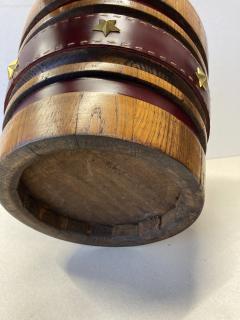 Jacques Adnet 1950s Stitched leather and oak paper bin by Jacques Adnet - 4421478