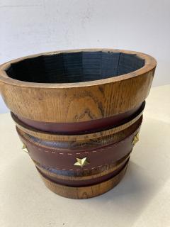 Jacques Adnet 1950s Stitched leather and oak paper bin by Jacques Adnet - 4421479