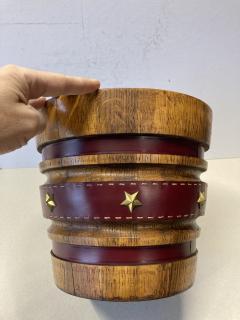 Jacques Adnet 1950s Stitched leather and oak paper bin by Jacques Adnet - 4421483