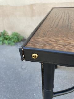 Jacques Adnet 1950s Stitched leather and oak table by Jacques Adnet - 4137608