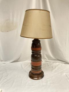 Jacques Adnet 1950s Stitched leather and oak table lamp by Jacques adnet - 3866624