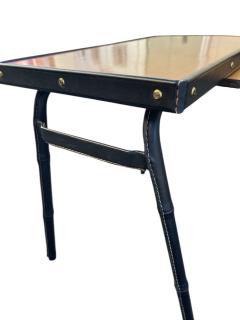 Jacques Adnet 1950s Stitched leather and pear wood side tables by Jacques Adnet - 4534357