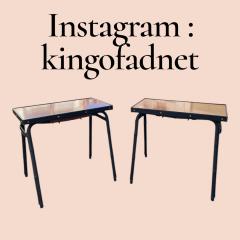 Jacques Adnet 1950s Stitched leather and pear wood side tables by Jacques Adnet - 4534358