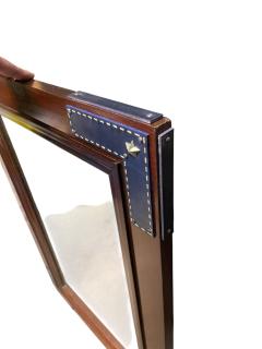 Jacques Adnet 1950s Stitched leather and pear wood wall mirror by Jacques Adnet - 4497711