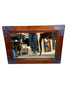 Jacques Adnet 1950s Stitched leather and pear wood wall mirror by Jacques Adnet - 4497716