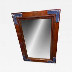 Jacques Adnet 1950s Stitched leather and pear wood wall mirror by Jacques Adnet - 4498952