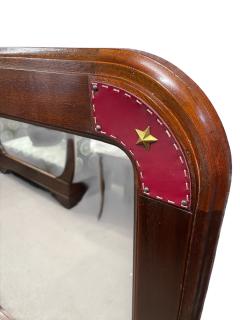 Jacques Adnet 1950s Stitched leather and pearwood wall mirror by Jacques Adnet - 4363203