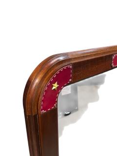 Jacques Adnet 1950s Stitched leather and pearwood wall mirror by Jacques Adnet - 4363205