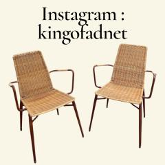 Jacques Adnet 1950s Stitched leather and rattan armchairs by Jacques ADNET - 4721164