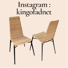 Jacques Adnet 1950s Stitched leather and rattan chairs by Jacques Adnet - 4711533