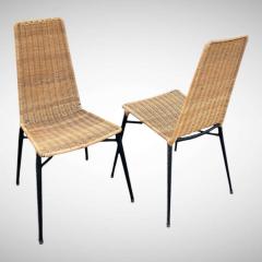 Jacques Adnet 1950s Stitched leather and rattan chairs by Jacques Adnet - 4711534