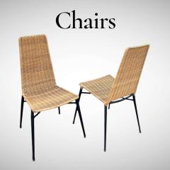 Jacques Adnet 1950s Stitched leather and rattan chairs by Jacques Adnet - 4711536