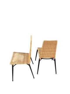 Jacques Adnet 1950s Stitched leather and rattan chairs by Jacques Adnet - 4711540