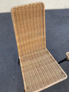Jacques Adnet 1950s Stitched leather and rattan chairs by Jacques Adnet - 4711543