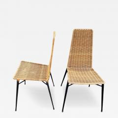 Jacques Adnet 1950s Stitched leather and rattan chairs by Jacques Adnet - 4716236
