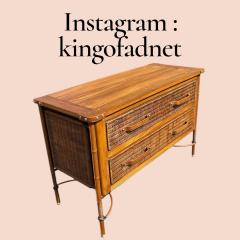 Jacques Adnet 1950s Stitched leather and rattan chest of drawers by Jacques Adnet - 4551630