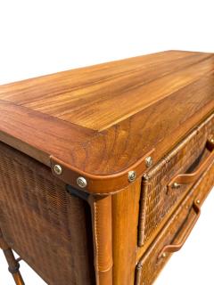 Jacques Adnet 1950s Stitched leather and rattan chest of drawers by Jacques Adnet - 4551633