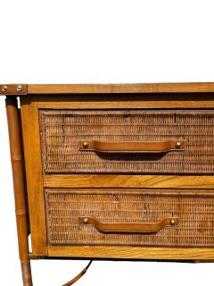 Jacques Adnet 1950s Stitched leather and rattan chest of drawers by Jacques Adnet - 4551635