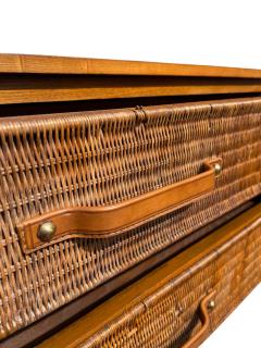 Jacques Adnet 1950s Stitched leather and rattan chest of drawers by Jacques Adnet - 4551639