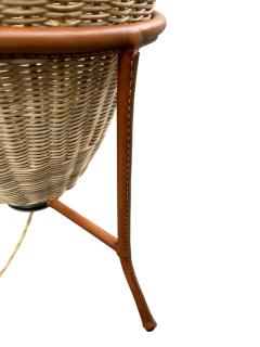 Jacques Adnet 1950s Stitched leather and rattan lamp by Jacques Adnet - 4592010