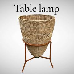 Jacques Adnet 1950s Stitched leather and rattan lamp by Jacques Adnet - 4592015