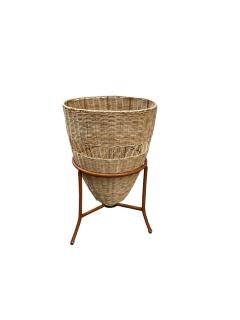 Jacques Adnet 1950s Stitched leather and rattan lamp by Jacques Adnet - 4592017