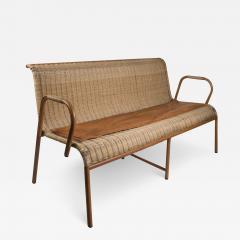 Jacques Adnet 1950s Stitched leather and rattan sofa by Jacques Adnet - 2951927