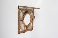 Jacques Adnet 1950s Stitched leather and rattan wall mirror by Jacques Adnet - 2892752