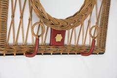 Jacques Adnet 1950s Stitched leather and rattan wall mirror by Jacques Adnet - 2892754
